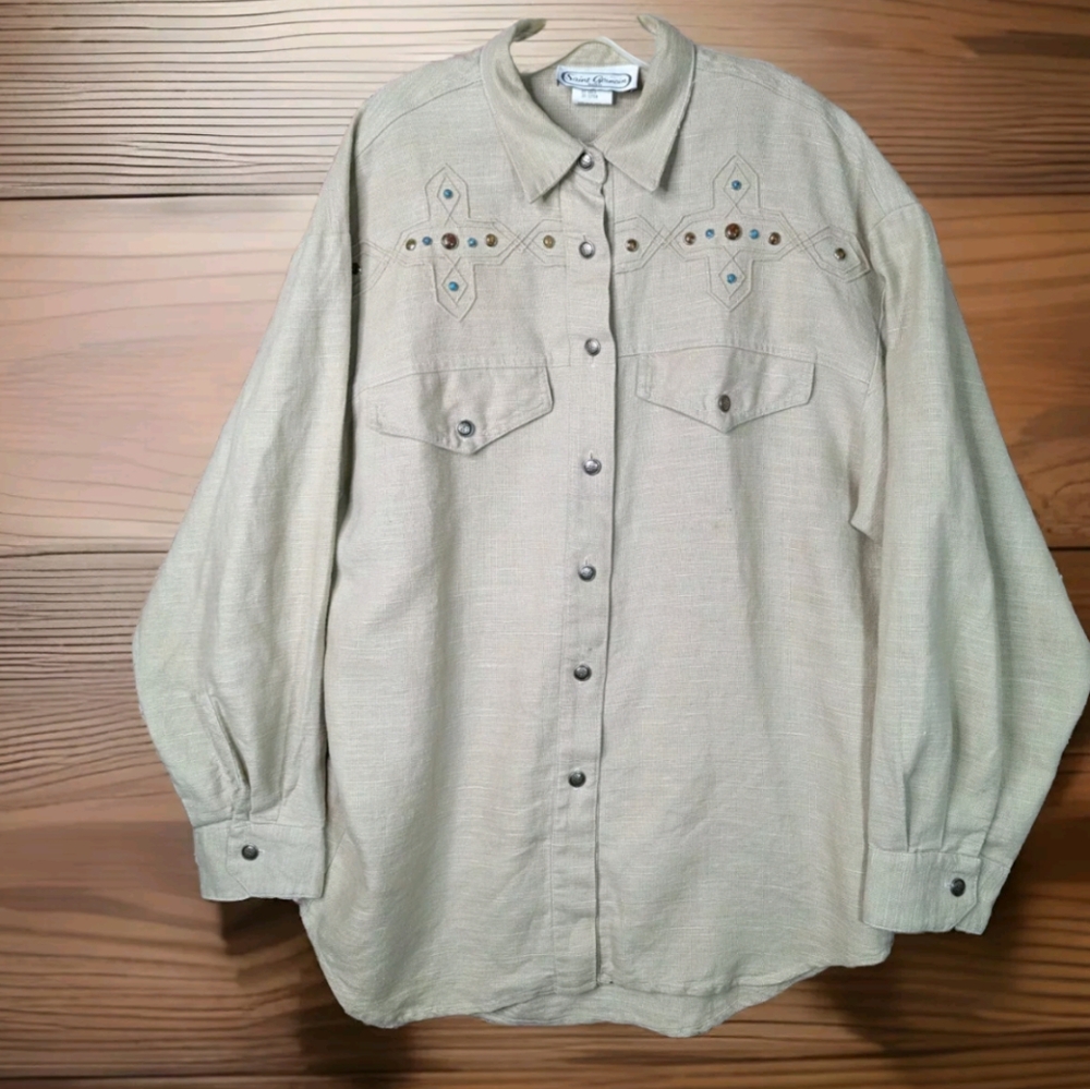 Womens VTG Western Shirt Embellished Oversized L